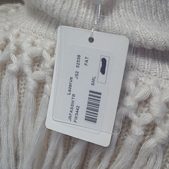 Fate Sweater Knit Chunky Beige Fringe Tassel Boho Western Size Small NWT - Picture 6 of 9